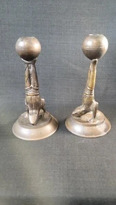 Pair Arts And Crafts Bronze/ Brass Lizzard Candlesticks - Picture 1 of 11