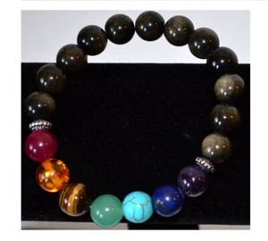 Pulsera Elástica Sanación Espiritual Piedras Naturales Piedras Naturales de Obsidiana Dorada - Imagen 1 de 5
