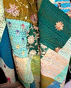 Colcha Colcha de Retazos Seda Kantha Bordado Apliques Manta Colcha DOBLE - Imagen 1 de 13