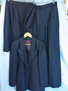 VTG Oleg Cassini 3 Piece Suit Sz 8 Blazer Skirt Pants Wool Blue Plaid Career Fit - Picture 1 of 24