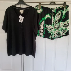 NEXT Womens Black / Green Floral Pyjamas Shorts Set SIZE 16 New with Tags - Picture 1 of 6