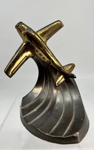 1930'S - 40'S ART DECO BRONZE Sarsaparilla Airplane Statue Bookend Original Cast - Picture 1 of 21