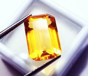 Transparent Emerald Shape Loose Gemstone 10.05 Ct Citrine Certified