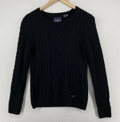 SUPERDRY Suéter Mujer 6 Lana Cachemira Pescador Cable Jersey Negro Foto 1 de 4