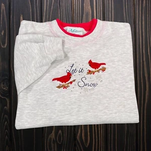 Vintage M&C Energy Sweatshirt XL Petite Let It Snow Cardinals Embroidered - Picture 1 of 12