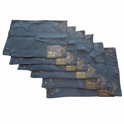 LOT OF 6 THYME & TABLE NEW WITH TAGS CELESTIAL PLACEMATS NAVY METALLIC GOLD SUNS - Image 1 of 4
