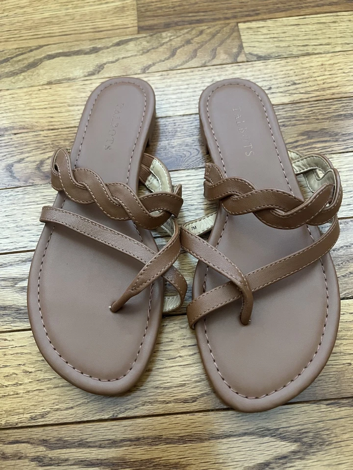 Sandalias Talbots para mujer talla 7M punta redonda con correa trenzada cuero marrón nuevas sin etiquetas Foto 1 de 4