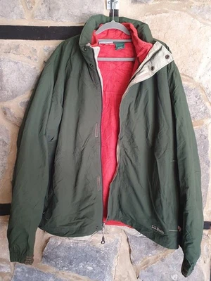 Zip In System LL Bean Green Coat With Orange Zip In Fleece Mens Size XL - Image 1 of 4
