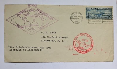 Graf Zeppelin Cover with C15 $2.60 High Value Stamp - Europe Pan America - Image 1 of 3