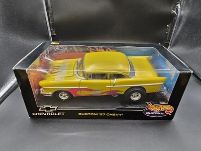 1957 CHEVY CHEVROLET PRO STREET DRAG CAR YELLOW 1:18 MODEL HOT WHEELS,BOX WEAR  - Image 1 of 4