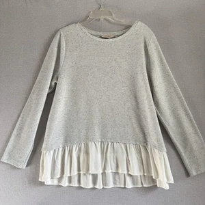 LOFT Suéter Mujer XL Gris Blanco Rayas Volantes Dobladillo Capas Pullover Top - Imagen 1 de 7