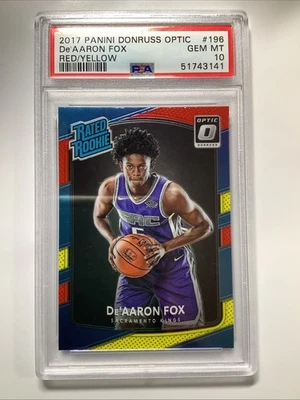 2017 Donruss Optic DE'AARON FOX RC Red Yellow #196 Rookie Kings Spurs PSA 10 - Image 1 of 2