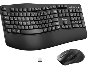 Wireless Keyboard and Mouse Combo, 2.4G Full Size Wave Keys Ergonomic Wrist Rest - Afbeelding 1 van 7