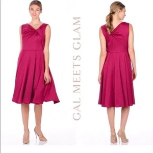 Gal Meets Glam Women 00 P Petite Noelle Dress Berry Pink Twist Bow Midi NEW FLAW - Picture 1 of 11