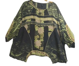 CITRON Santa Monica Silk Floral Leaves Asian Shark Bite Hem Kimono Blouse Sz 0X - Picture 1 of 7