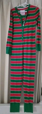 Xhilaration连身裤棉质睡衣绿色白色红色条纹M女式假日 — 第 1/4 张图片