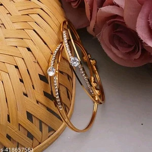 Hermosa pulsera minimalista chapada en oro de circón cúbico ropa de fiesta nupcial Kada - Imagen 1 de 4