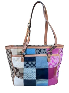 Vintage Y2K Coach Colorful Patchwork Tote Shoulder Purse Bag Pink # L0949-F14653 - Picture 1 of 8