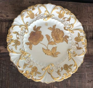 Baviera Alemania 12" Porcelana Placa Oro Ornamentación Motivos Florales Antiguo Raro - Imagen 1 de 8