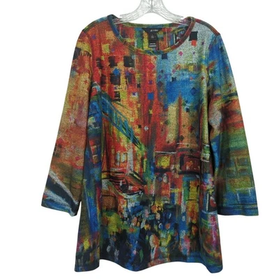 Ali Miles Multicolor Tunic Women’s size L Brushed Abstract Art Print Long Sleeve - Image 1 of 4