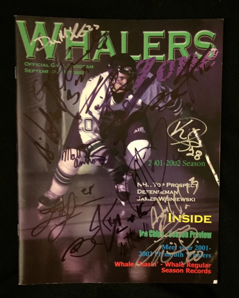 Programa de juego firmado por el equipo Plymouth Whalers 2001/02 James Wisniewski Foto 1 de 1