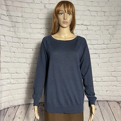 NWT New $265 Theory Relaxed Boatneck Merino Wool Blue Sweater Size M - Image 1 of 4