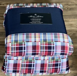 3-Pc Brooks Brothers Patchwork Plaid Queen Comforter Set Preppy Madras Red Blue - Picture 1 of 4