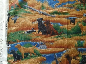 Cotton Fabric Hunting Bird Dogs Cranston Joan Messmore 32x44 Labrador Retrievers - Picture 1 of 4