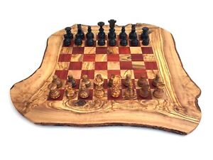 Szachy rustykalna szachownica rozm. XL z figurkami szachowymi drewno oliwne ręcznie robione