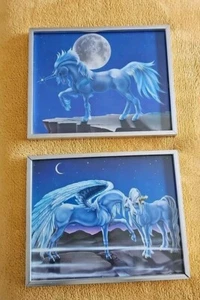 Sue Dawe Unicorn Framed Prints 1980s Vintage 8" x 10" Set (2) - Picture 1 of 7