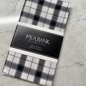 Jos A Bank Pre Folded Pocket Square Black White Plaid Cotton Handkerchief Hanky - Picture 1 of 6