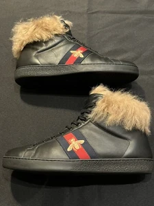 GUCCI BEE WOOL SHEARING FUR ACE RUNWAY SNEAKERS SHOES US 12.5 EUR 45.5 AUTHENTIC - Picture 1 of 24