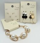 Pearl Link Bracelet and Earrings Sets Gold Silver Disc Moon Star Studs