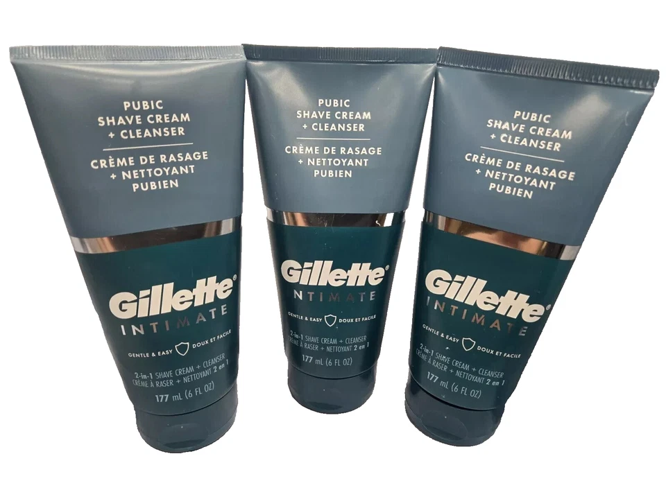 LOT OF 3 Gillette Intimate 2-in-1 Pubic Shave Cream & Cleanser 6 fl oz - Image 1 of 1