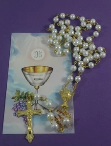 Primera comunión Rosario blanco/First Communion White pearl Rosary - Picture 1 of 5