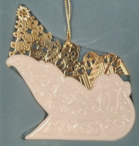 Lenox Vintage Porcelain SLEIGH Ornament Pierced Gold Christmas Tree/Toys USA New - Picture 1 of 4