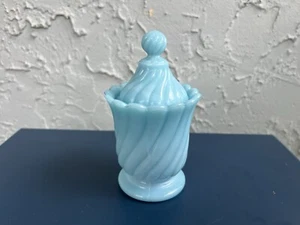 PORTIEUX VALLERYSTHAL France Blue Opaline Twisted Lid Mustard/Jelly/Jam Jar - Bild 1 von 6