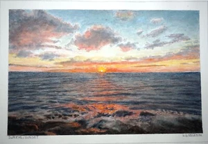 Hawaii Watercolor Painting "Pacific Sunset / Sunrise" by Larry Segedin #172 - Picture 1 of 8