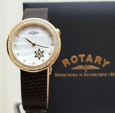NEW Rotary Ladies Watch Mother of Pearl dial Brown Leather strap RRP £180 BOXED — 第 1/4 张图片