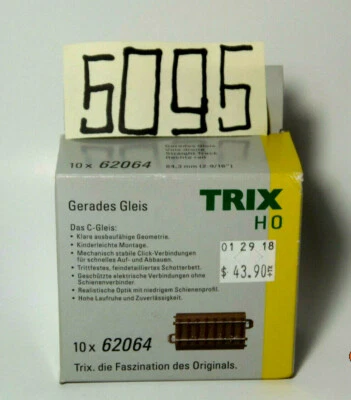 TRIX HO SCALE 10 x 62064 C TRACKS STRAIGHT 64.3mm (2-9/16) ,OB,New - Image 1 of 4