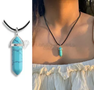 Women Men Green Howlite Turquoise Stone Healing Crystal Point Pendant Necklace - Picture 1 of 10