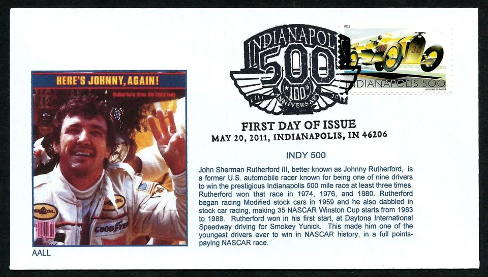 USA, SCOTT #4530, AALL FDC COVER OF INDIANAPOLIS RACECAR, JOHNNY RUTHERFORD 2011 - Image 1 of 1