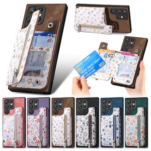 For Samsung Samsung S24 S23 S22 S21 Floral Leather Back Wallet Holder Phone Case - Photo 1 sur 63