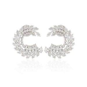 1.90 Ct Real H/SI Diamond Cluster Earrings Solid 14k White Gold Handmade Jewelry - Picture 1 of 7