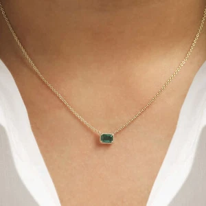 14 Karat Gelbgold 1/2 kt echter Mai Geburtsstein Smaragd Hochzeit Halskette - Bild 1 von 6