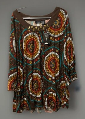 Top de mujer RQT 3x multicolor talla grande manga 3/4 escote adornado nuevo con etiquetas Foto 1 de 4