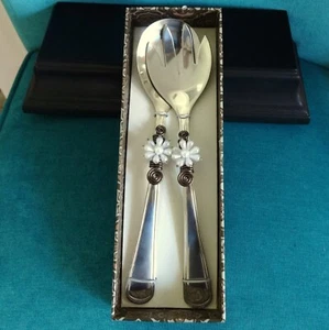 Salad Servers Wild Eye Kitchen Utensil Fork&Spoon NEW with pearls/copper design - Picture 1 of 8