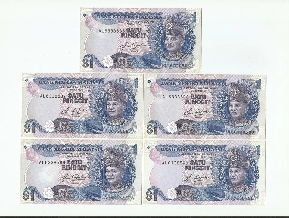 MALAYSIA  RM1 x 5pcs R/N Blindman 5th Series TDLR  AL_6338586~590 "UNC"   - Image 1 of 2