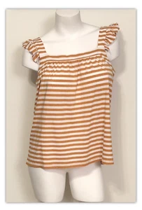 WOMEN'S MICHAEL KORS MARIGOLD/WHITE STRIPED SLEEVELESS TOP SZ MEDIUM MSRP $78.00 - Picture 1 of 8