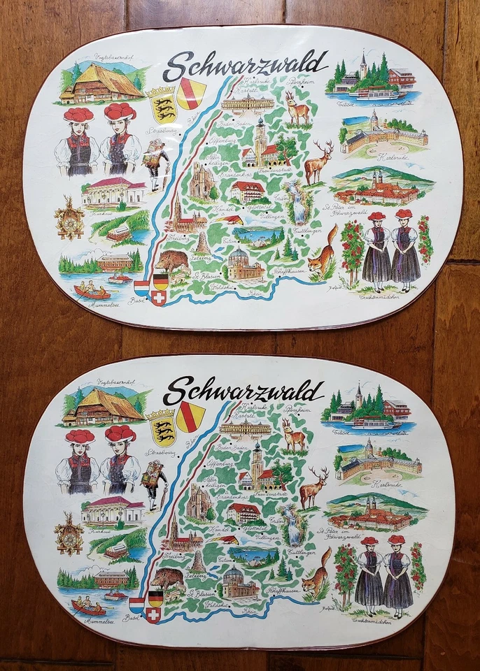 Mesa de cocina 2 alfombrillas alemanas de colección Schwarzwald Deutschland Rhein Table Deutsch Foto 1 de 4